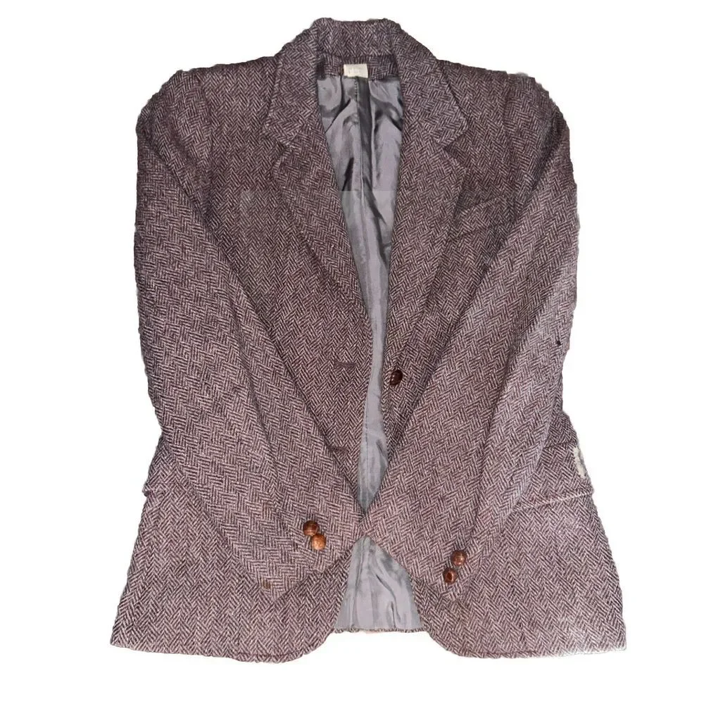 TJ Scott New York  Wool Blazer made in Poland vintage Maroon & Gray Sz 3/4 Women